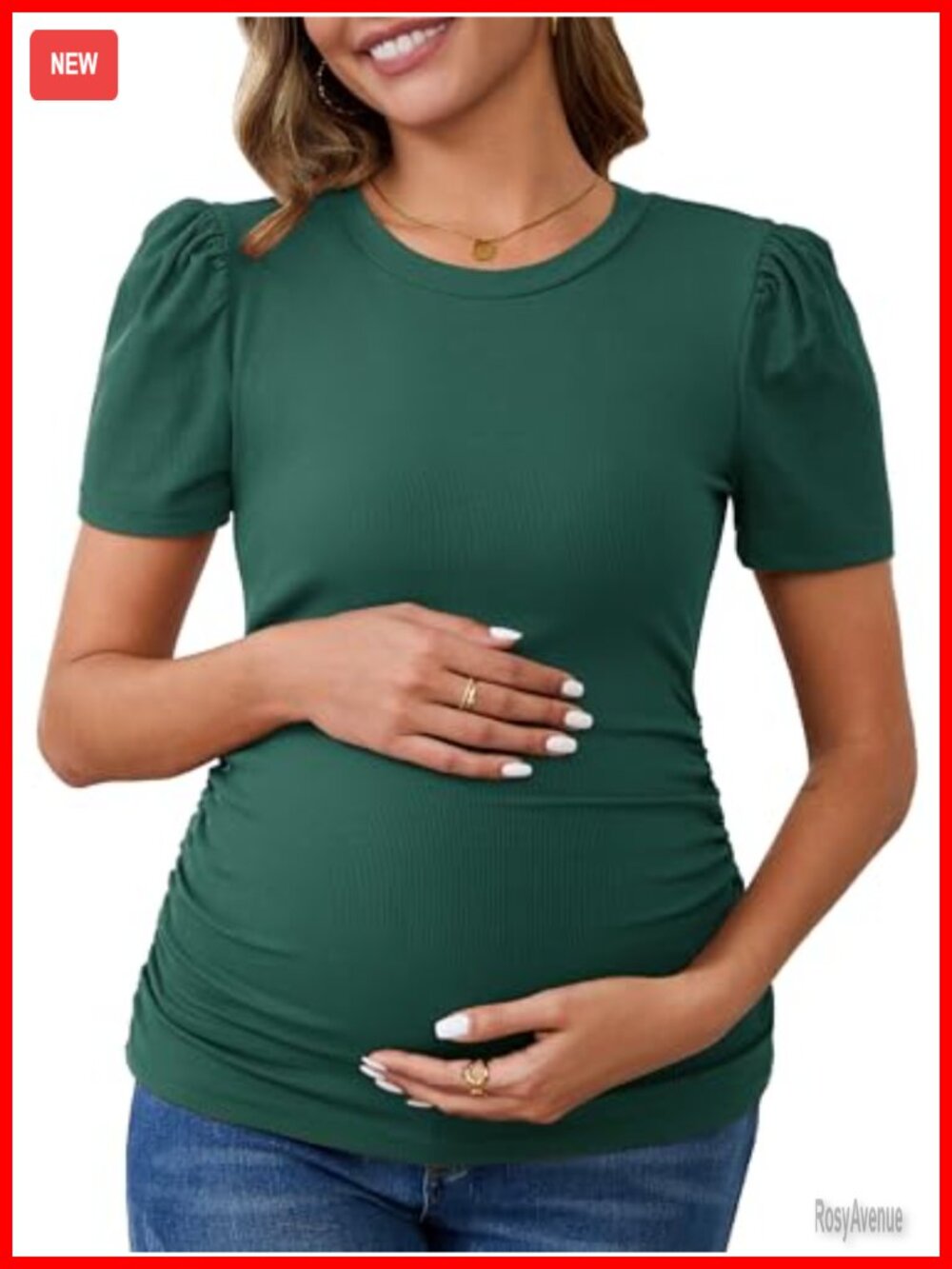 MARI GABRIEL Maternity Work Top Puff Sleeve Ruched Blouse